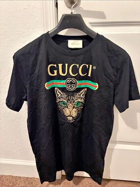 Gucci Angry Cat Embroidered T-Shirt Black